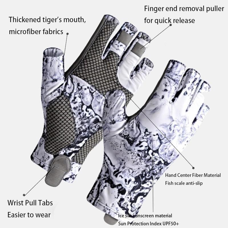 Marble Pattern Fishing Gloves, 1 Pair Sun Protection Gloves, Outdoor Sports Gloves for Men & Women, Kayaking, Boating