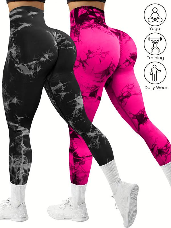 2 Pack Tie Dye Print High Waisted Workout Women Leggings, Scrunch Rear Lifting High Waist Tummy Control Yoga Gym Athletic Pants