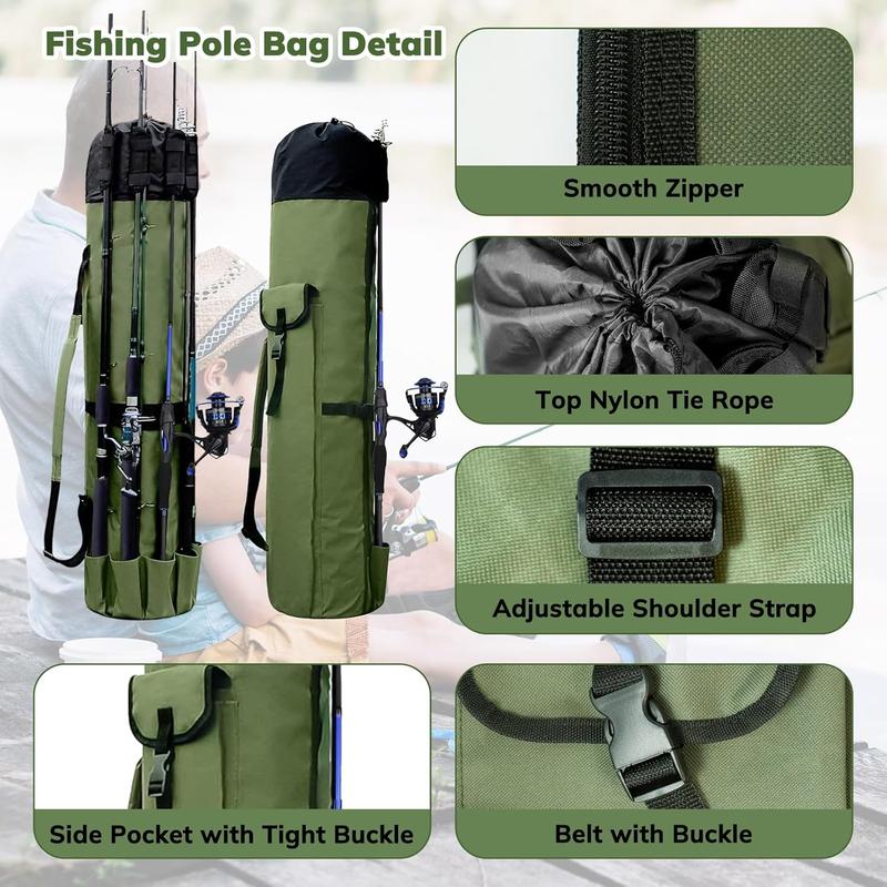 Fishing Rod Bag - Folding Fishing Reel Organizer Bag Pole Storage Bag Tackle Carrier - Large Capacity Fishing Bag Accommodate Fishing Gear & Equipment Gift for Father Boyfriend Family