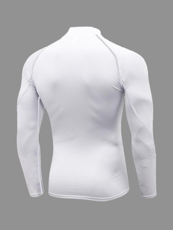 Men's Solid Long Sleeve Mock Neck Sports Compression Tee, Workout Tops, Quick Drying Breathable Raglan Sleeve T-shirt, Casual Sporty Top for Spring & Fall, Fall Outfits, Fallfreshness Clothes Football Accessories, Gym Clothing