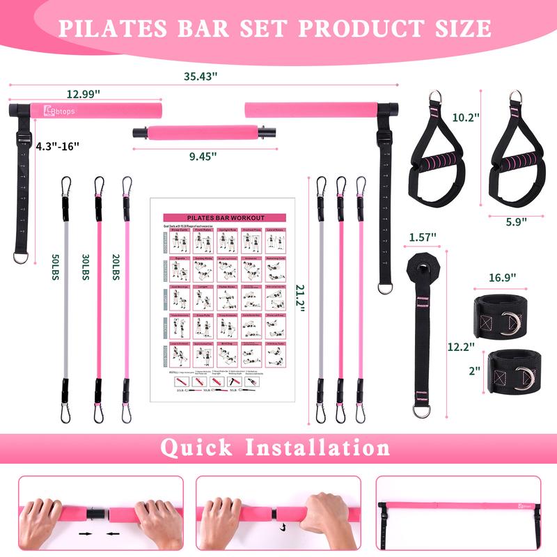 Bbtops, Portable Pilates Equipment, Fitness Equipment, Fitness Band, Fitness Exercise, Pilates Bar Kit with Resistance Bands, Gym Yoga Mat, Home Yoga, Home Workout, Strength Training, Yoga Licious