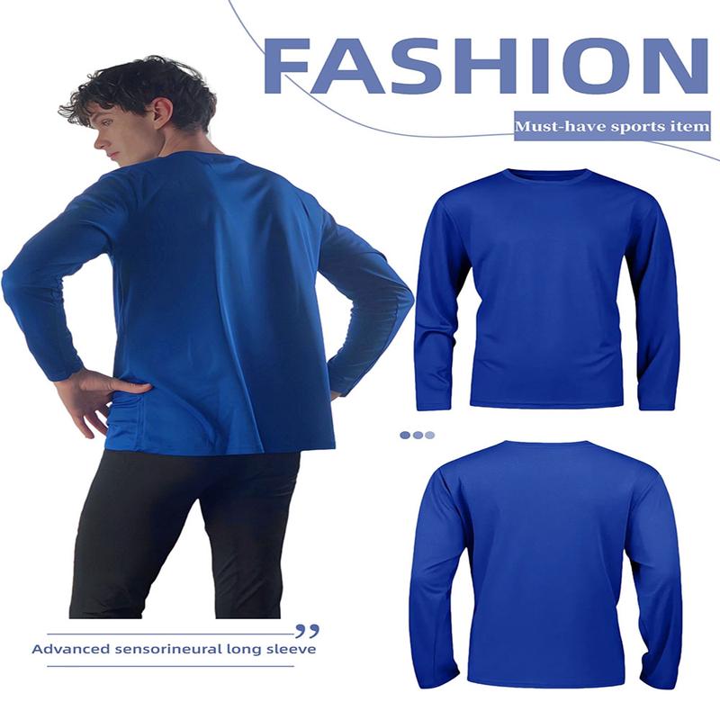 OKP Five Pack Men's UPF Solid Color Round Neck Long Sleeve T-shirt, Breathable Long Sleeve Shirt, Indoor and Outdoor Sportswear Fitness Exercise