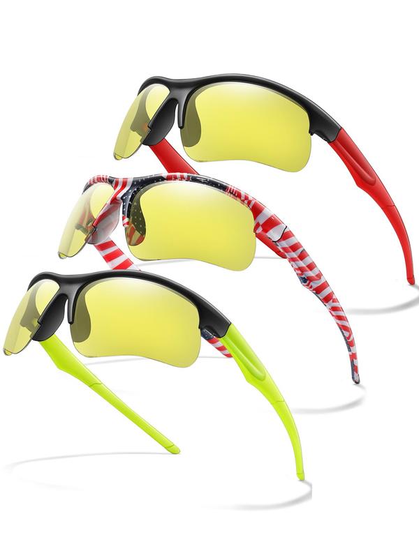 Unisex Night Vision Sports Sunglasses, 3 Counts set Windproof Sunglasses, Outdoor Sports Eyewear for Cycling, Hiking, Running, Fishing, Travel, Beach, Holiday