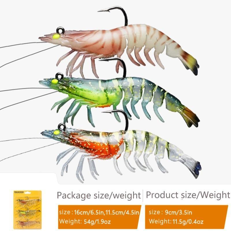 3pcs Shrimp Shaped Fishing Hooks, Soft Bait with Hooks, Fishing Tools Tackle Lure Accessories, Flyfishing, Solocamping, picnicaesthetic