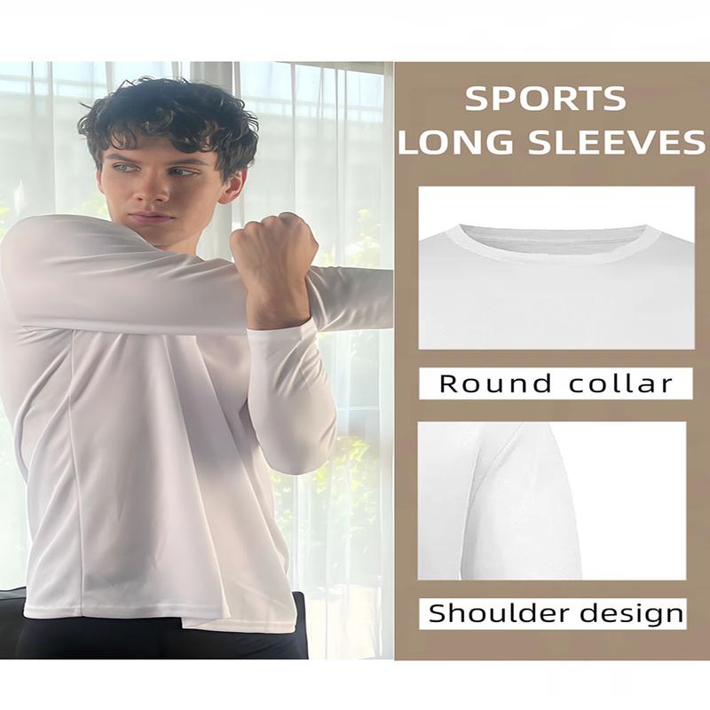 OKP Five Pack Men's UPF Solid Color Round Neck Long Sleeve T-shirt, Breathable Long Sleeve Shirt, Indoor and Outdoor Sportswear Fitness Exercise