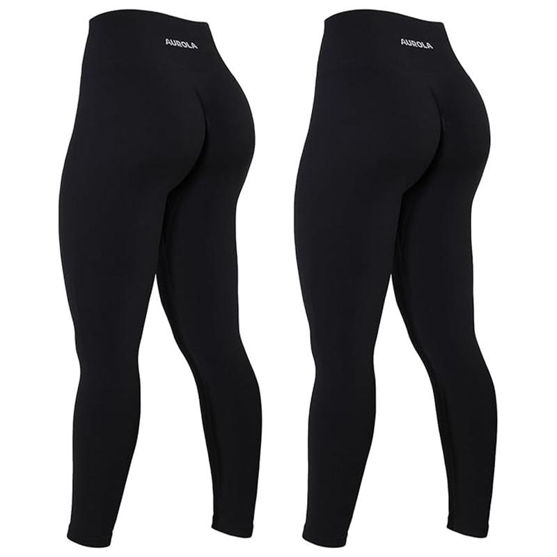 AUROLA 2 Pieces Set Power Workout Leggings for Women Tummy Control Squat Proof Ribbed Thick Seamless Scrunch Active Pants