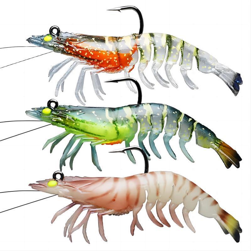 3pcs Shrimp Shaped Fishing Hooks, Soft Bait with Hooks, Fishing Tools Tackle Lure Accessories, Flyfishing, Solocamping, picnicaesthetic