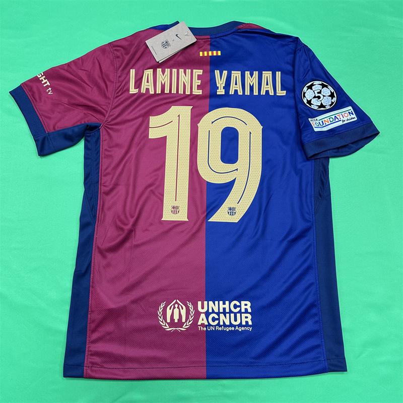 NIKE 2425 FC Barcelona Second away Green and White Short Sleeve Top No.19 Lamine Yamal Retro 125th Anniversary Special Edition Soccer Jerseys Quick Drying