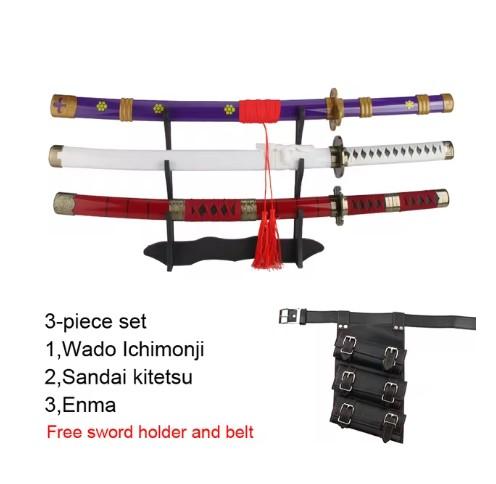 80cm 31.5＂Anime Roronoa Zoro Katana Sword Wooden Enma Purple