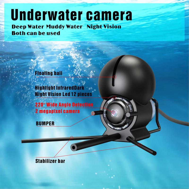 Visible Fish Finder, 1 Count Full View Display Camera with 14 Infrared Night Vision Lights, Suitable for Underwater and Night Fishing, Waterproof HD Fish Detector