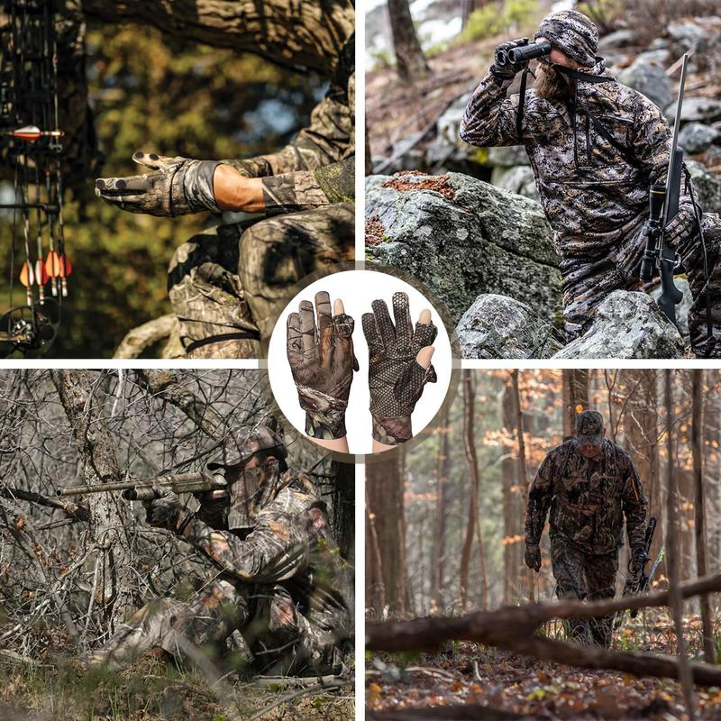 Camo Hunting Gloves, Lightweight Anti-Slip Full Finger Fingerless Glove Outdoor Camouflage Gear Archery Accessories for Hunting Turkey Fishing Airsoft