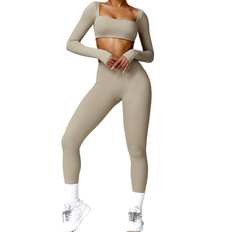 2-Pack Workout Sporty Jumpsuit For Women Built-in Bra Long Sleeve Romper Square Neck Tank Top Gym Yoga Jumpsuit