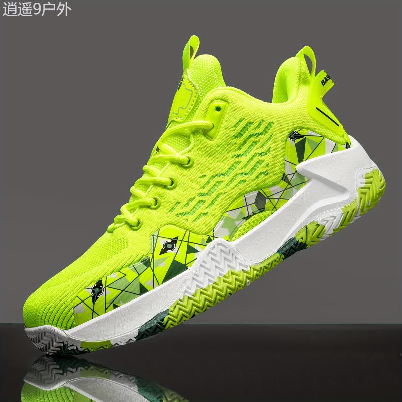 Men's Color Block Basketball Shoes, Comfy Breathable Non Slip Shock Absorption Lace Up Sneakers For Indoor Outdoor Training Running Walking