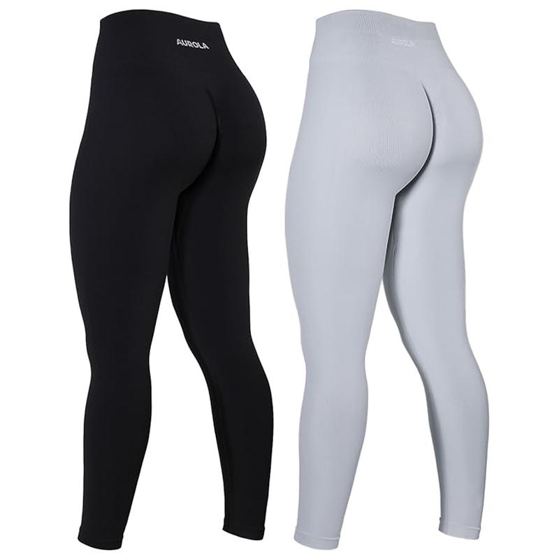 AUROLA 2 Pieces Set Power Workout Leggings for Women Tummy Control Squat Proof Ribbed Thick Seamless Scrunch Active Pants