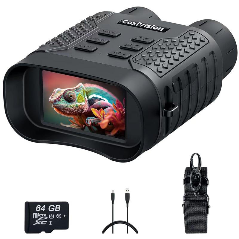 CoxiVision 4K Night Vision Goggles - 3.1'' HD Screen, 5X Digital Zoom, 7-Level IR Illuminator Binoculars with 64GB Memory Card and Detachable 4400mAh Battery - Day and Night Photo and Video Recording