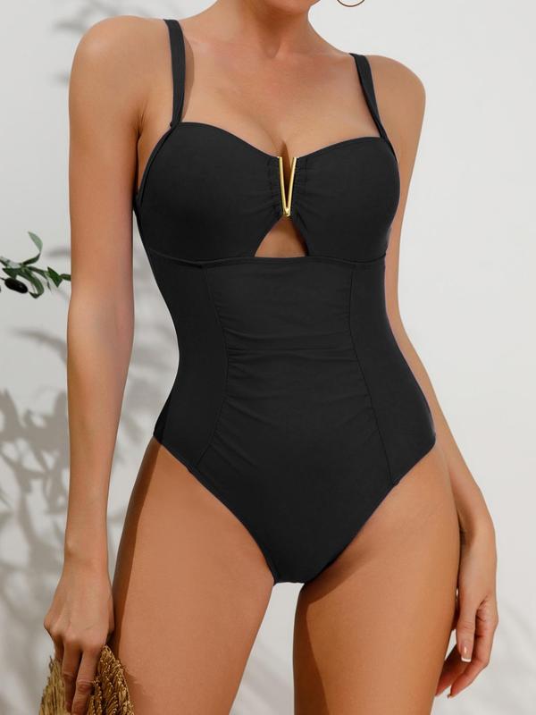 Women's Cut Out Ruched One-piece Swimsuit, Summer Clothes Women, Solid Backless Adjustable Strap Swimwear, Bathing Suits 2024 for Women, Summer Tummy Control Swimwear, Ladies Summer Beach Vacation Clothing