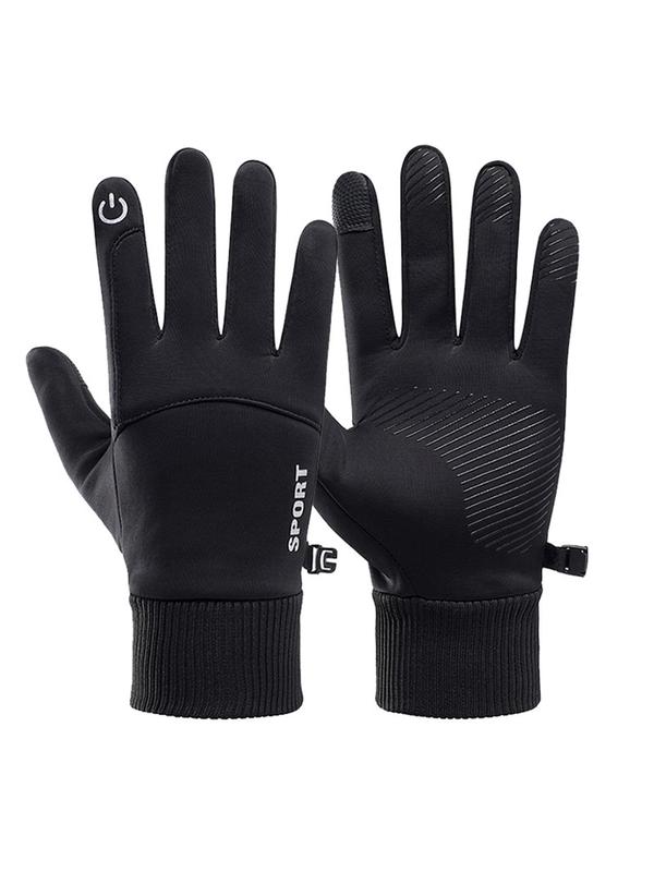 Unisex Touch Screen Cycling Gloves, Solid Color Letter Pattern Warm Gloves for Men & Women, Non-slip Gloves for Outdoor Cycling, Motorcycle, Skiing