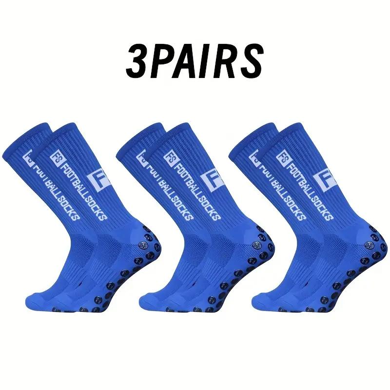 3 Counts  Non-Slip Breathable Sports Crew Socks with Silicone Grip, Ideal for Football Training - Unisex Geometric Design