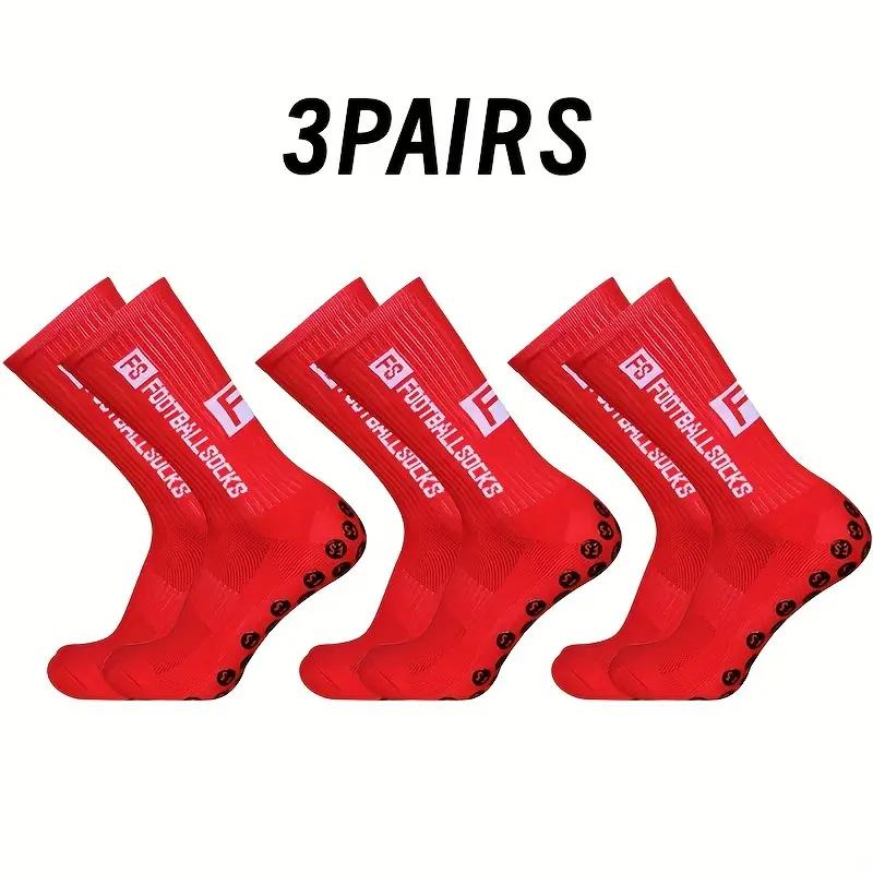 3 Counts  Non-Slip Breathable Sports Crew Socks with Silicone Grip, Ideal for Football Training - Unisex Geometric Design