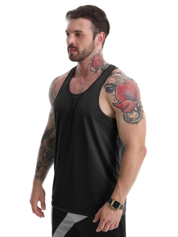 Men's Regular Fit Solid Scoop Neck Sports Vest, Casual Quick Drying Breathable Tank Top for Gym Workout Running, Mens Sportswear for All Seasons