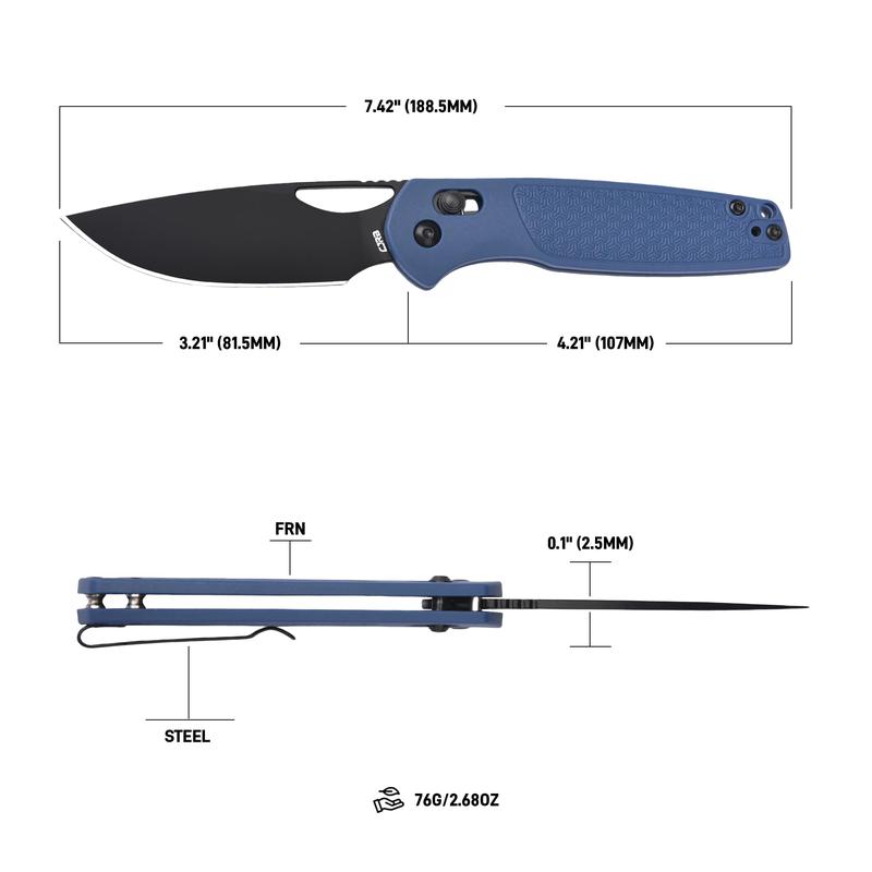 CJRB Acacia Pocket Knife, 3.21'' AR-RPM9 Steel Blade Folding Knife with Pocket Clip, Pocket Knife for Men with Crossbar Lock Sharp Camping Survival Hiking Knives, Black PVD Coating J1952 Blue