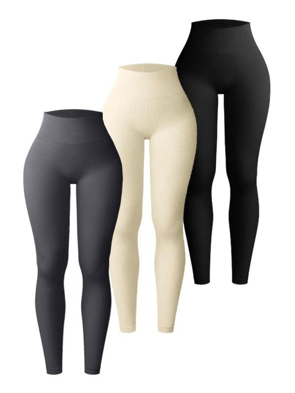 Women's Solid High Waist Sports Leggings, Sporty Comfy Breathable Butt Lifting Skinny Pants for Yoga Gym Workout, Ladies Sportswear for All Seasons