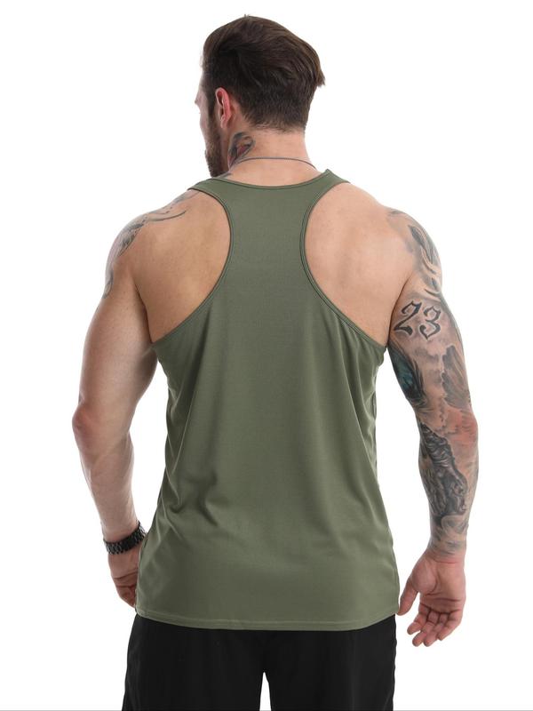 Men's Regular Fit Solid Scoop Neck Sports Vest, Casual Quick Drying Breathable Tank Top for Gym Workout Running, Mens Sportswear for All Seasons