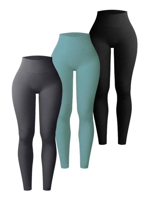 Women's Solid High Waist Sports Leggings, Sporty Comfy Breathable Butt Lifting Skinny Pants for Yoga Gym Workout, Ladies Sportswear for All Seasons