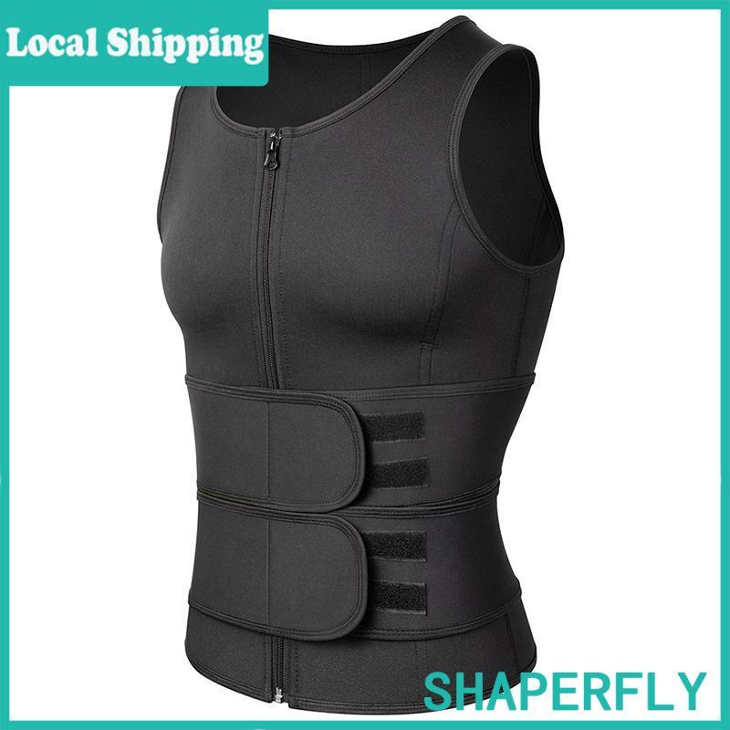 Men Neoprene Sauna Zipper Waist Trainer Corset Vest Belly Trimmer Compression Body Shaper Shirts Belt Faja Shapewear