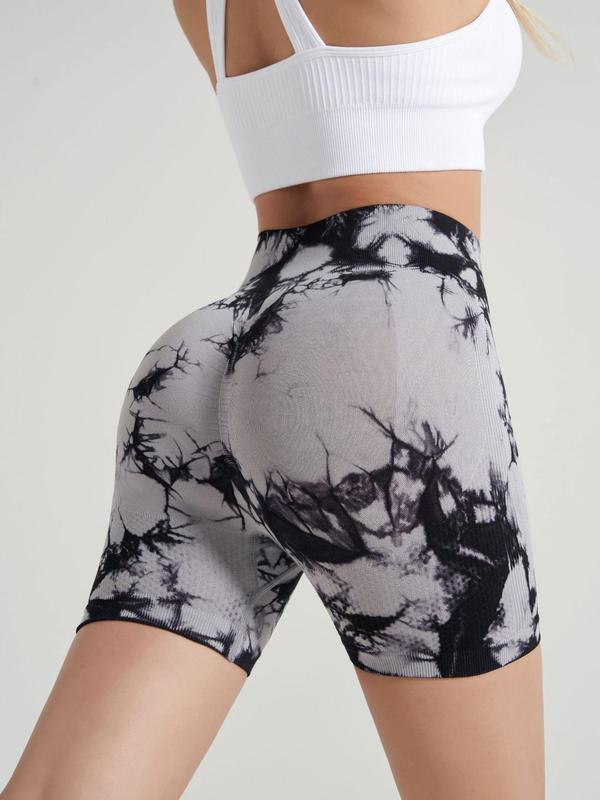 Women's 4pcs Tie Dye Print High Waist Sports Tummy Control Shorts, Workout Clothes, High Stretch Seamless Yoga Shorts Leggings, Gym Shorts, Gymreapers, Ladies Sportswear for Indoor Outdoor Wear