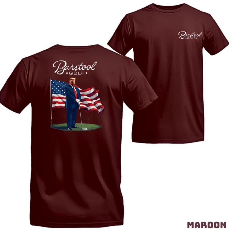 Barstool Golf T-Shirt - Patriotic Graphic with Golf and American Flag, suitable for golf enthusiasts, casual and comfortable T-shirt, ideal for daily wear. Unisex.