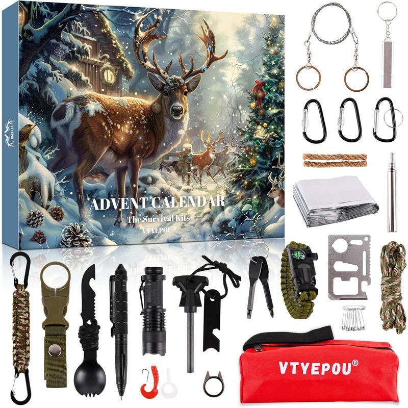 Survival Kit Advent Calendar for Men - Survival Tools Advent Calendar for Adult Teen 24 Days Christmas Countdown - 2024 Xmas Holiday Surprise Gift for Outdoor Enthusiasts