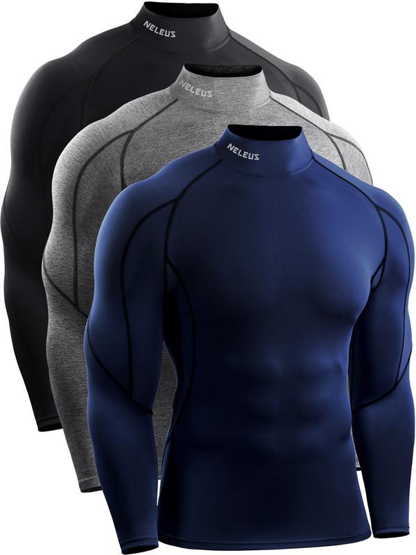 NELEUS Men's Athletic Compression Shirts, Dry Fit Mock Neck Shirts sport running