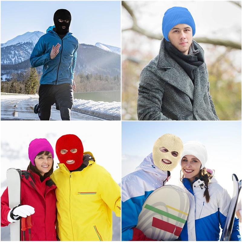 3 Hole Winter Knitted Mask, Full Face Cover Ski Scarf Mask Warm Balaclava for Adult Skiing, Motorcycle,Wind Protection