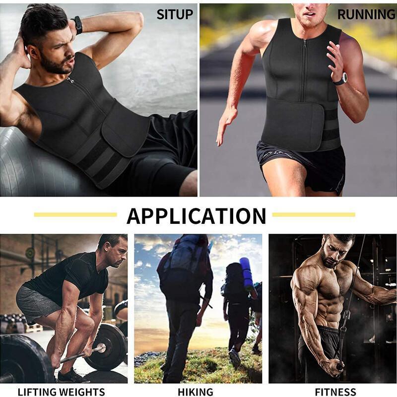 Men Neoprene Sauna Zipper Waist Trainer Corset Vest Belly Trimmer Compression Body Shaper Shirts Belt Faja Shapewear