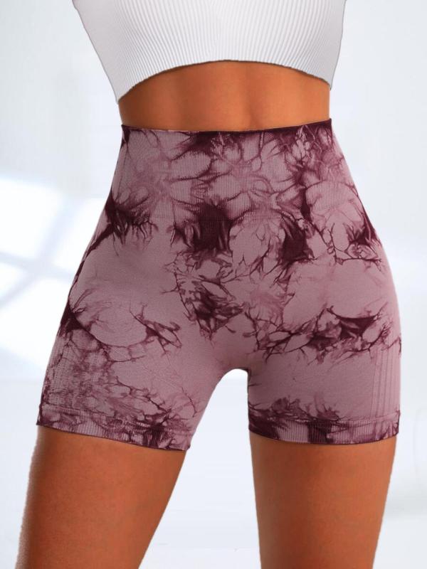 Women's Tie Dye Print High Waist Sports Shorts, Casual Comfy Breathable Seamless Skinny Shorts for Yoga Gym Workout Running, Ladies Sportswear for All Seasons