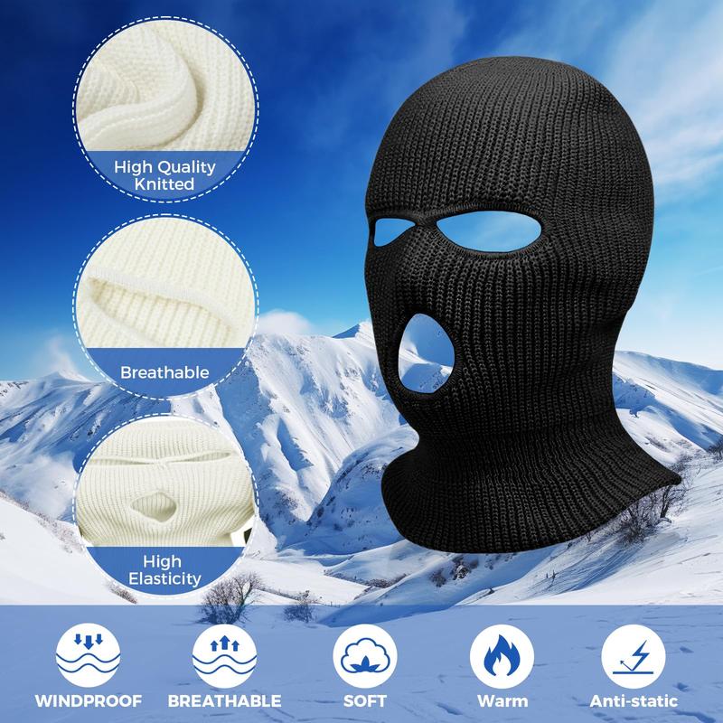 3 Hole Winter Knitted Mask, Full Face Cover Ski Scarf Mask Warm Balaclava for Adult Skiing, Motorcycle,Wind Protection