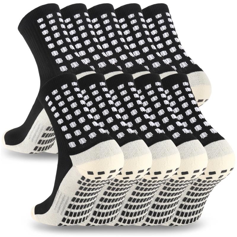 5 Pack Men's Soccer Socks Anti Slip Non-Slip Grip Pads for Football Basketball Sports Grip Soccer Socks