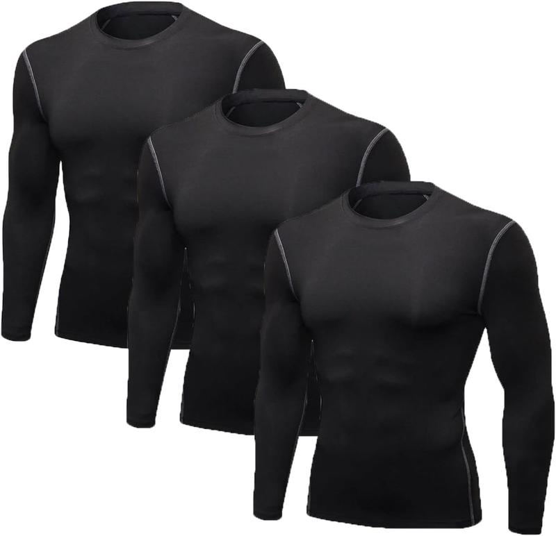 Long Sleeve Compression Shirts for Men 3 Pack Sun Protection Tee Tops Summer Dry Fit Workout Football Undershirt