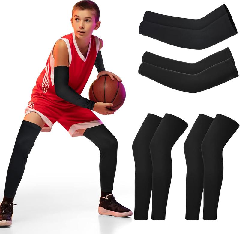 4 Pairs  Leg Sleeves  and Arm Sleeves Youth Leg Sleeves Arm Wraps for Cycling Basketball