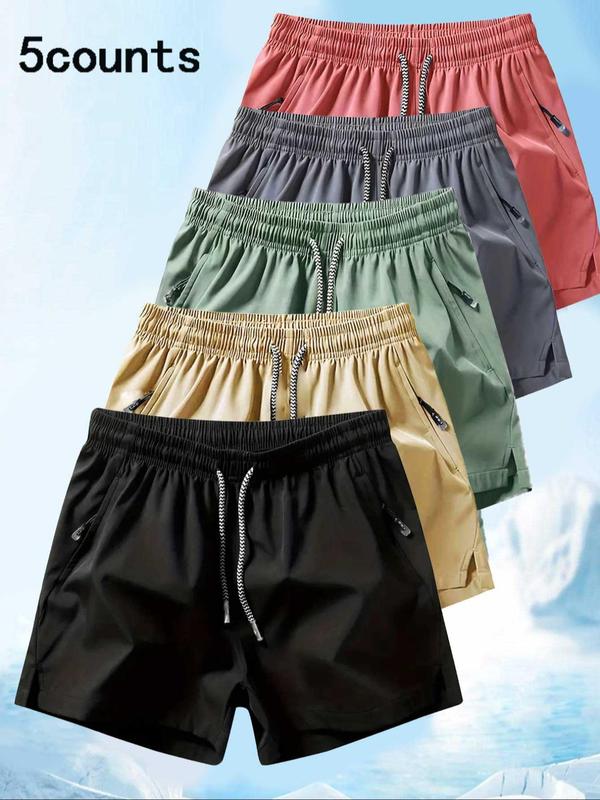 Men's Solid Drawstring Waist Sports Shorts, Quick Drying Breathable Zipper Pocket Split Shorts for Gym Workout Running, Gym Shorts, Fall Clothes, Casual Sporty Shorts, 90s Clothes Jogging Short