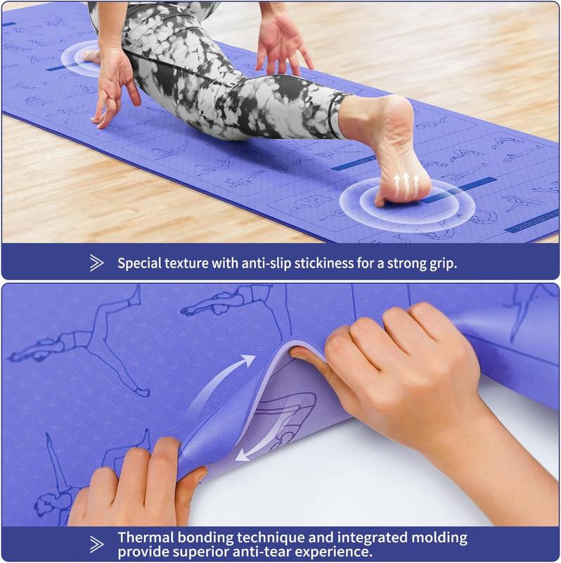 Yoga Mat with Poses,  Yoga Mats for Women & Men, Non Slip Double-Sided, Exercise Mats for Home Workout - 24