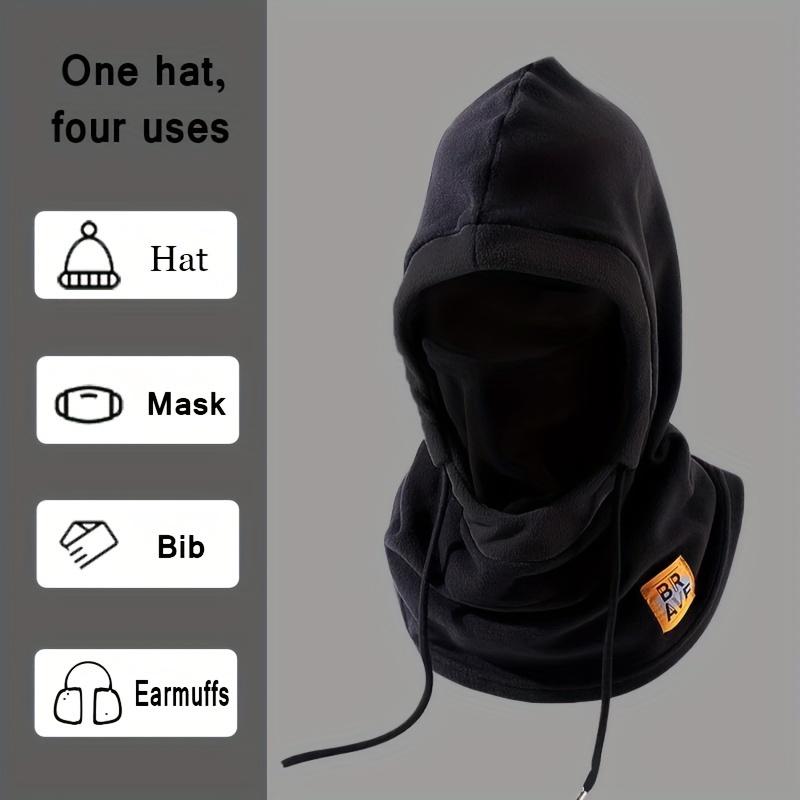 Polyester thermal face mask hat with windproof fleece balaclava hood, suitable for men, street style, knitted fabric, double thick cold protection, and helmet-compatible design integrated riding neck warmer snood.