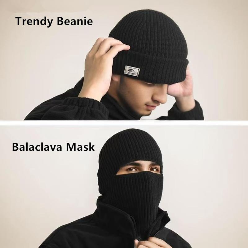 Balaclava Face Mask Beanie Hats, 2 in 1 Knitted Beanie for Men Women Full Face Ski Mask Face Cover Outdoor Sports