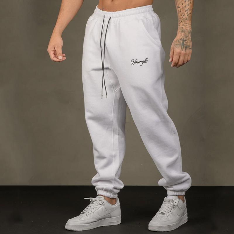 YOUNGLA men's sweatpants autumn and winter new gym sports fitness running cotton embroidered sweatpants