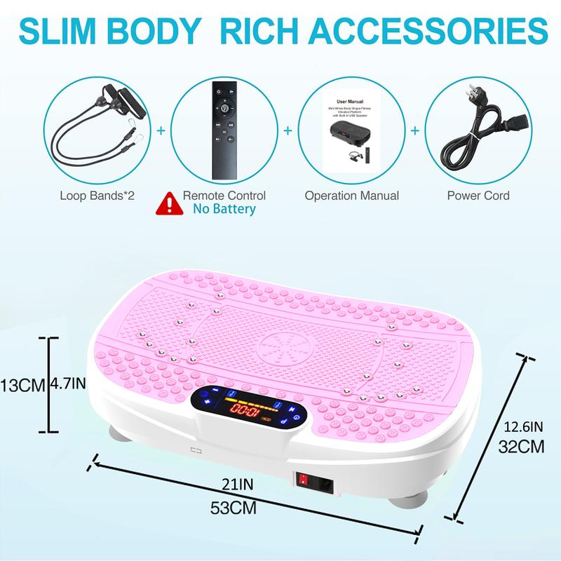 Vibration Plate Exercise Machine,Lymphatic Drainage, Whole Body Workout Vibration Fitness Platform for Home Fitness + Remote + Loop Resistance Bands,Max 300LBS