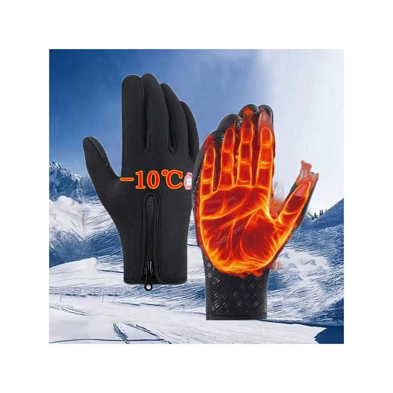 1 Pair Men's Winter Warm Windproof Gloves, Waterproof Cold-proof Non-slip Velvet Touch Screen Usable Gloves, Outdoor Sports Fishing Cycling Skiing Mountain Climbing Anti Slip Gloves, Zippered Man Motorcycle Finger Gloves