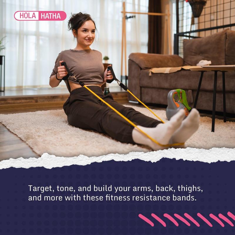 HolaHatha Resistance Band 110lb Maximum Workout Set with 5 Bands and 2 Handles