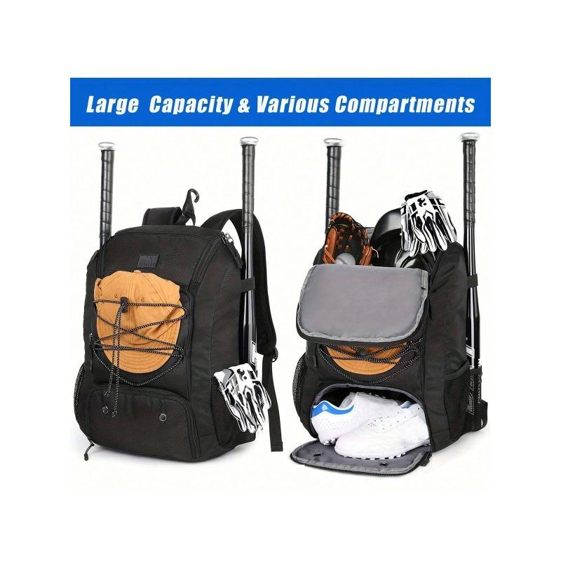 Baseball Backpack, Softball Bat Bag With Shoe Compartment, For Youth, Boys And Adults, Lightweight Baseball Bags With Fence Hook To Hold Tball Bat, Batting Glove, Helmet, Cap, Teeball Equipment