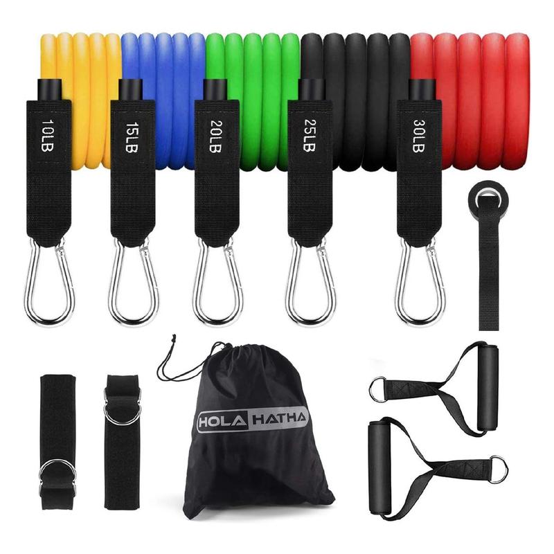 HolaHatha Resistance Band 110lb Maximum Workout Set with 5 Bands and 2 Handles